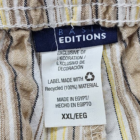 Vintage Basic Editions Pants Womens XXL Tan Yellow Striped Pull On Cargo Capri - Picture 3 of 10